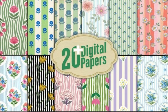 Download Pastel Stripes Floral Digital Papers - Pastel stripes Collection