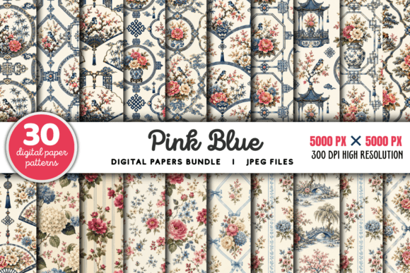 Download Pink Blue Ditsy Floral Pattern Bundle - Pink blue Collection